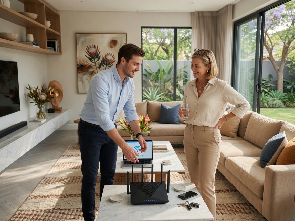 Helderberg Tech specialist helping a homeowner set up home networking