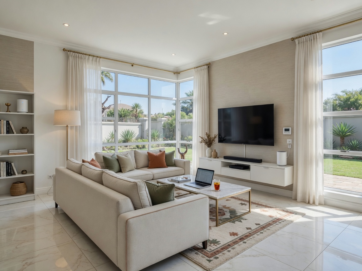 Modern home living room with Wi-Fi and connected devices
